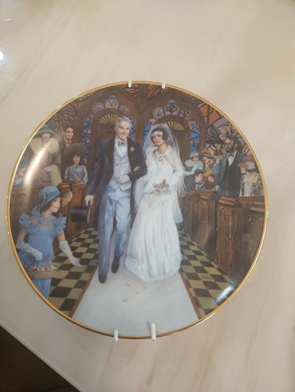 Rob Sauber Artist Artaffects 1986 EMILY PLATE Bride & Groom With Hanger. 9.5"
